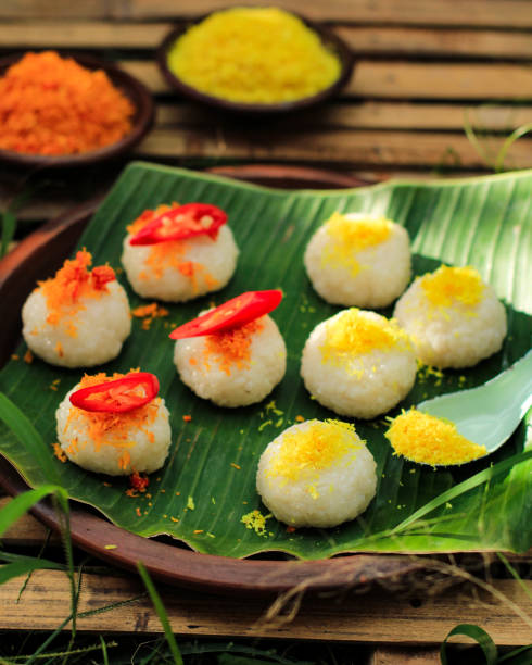 Ketan Serundeng is Indonesian Snack Made  from Sticky Rice Ball with Coconut Floss/Grated Coconut Floss
