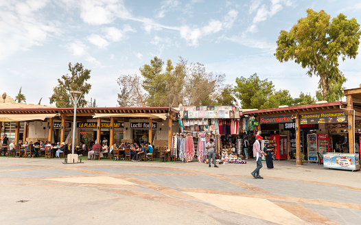 Wadi Musa, Jordan, October 05, 2023 : A tourist center with many shops for tourists at entrance to Petra in Wadi Musa city in Jordan