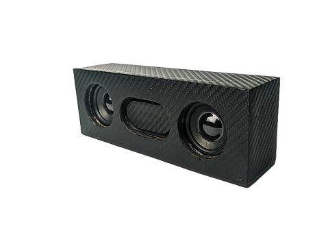 Mini black speaker Bluetooth DIY isolated on a white background.