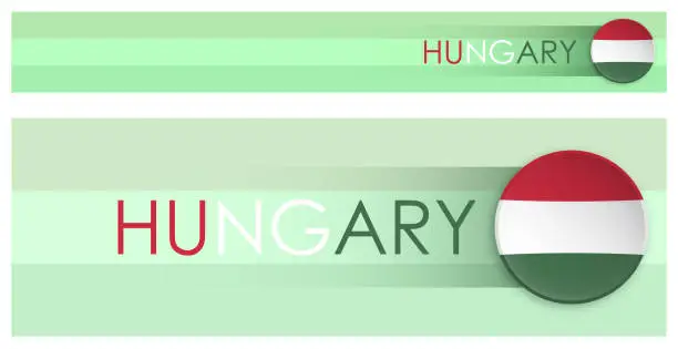 Vector illustration of Hungary flag horizontal web banner in modern neomorphism style. Webpage Hungarian country header button for mobile application or internet site. Vector