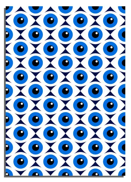 Vector illustration of Vertical blue abstract background with geometric eye pattern, cover, title page of presentation, report, album in A4 format. Template layout for design of printed products. Vector banner