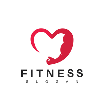 Love fitnesss logo. Female fitness gym concept. Vector logo, label, icon. Design for woman sports club, workout and bodybuilding.