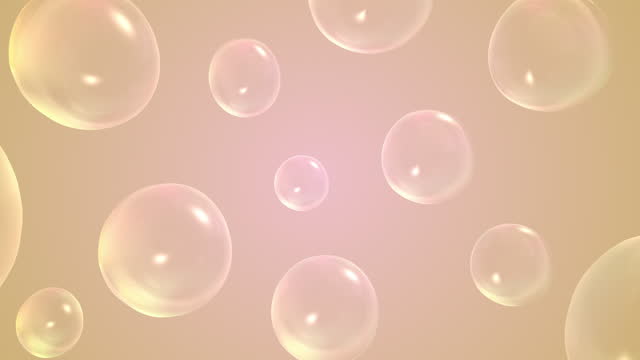 Bubble soap foam flying on yellow pastel background