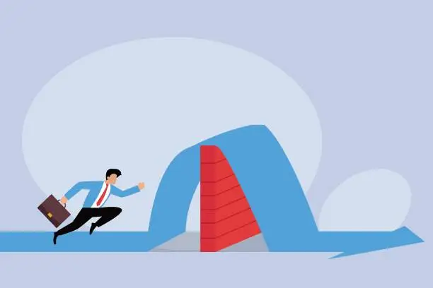 Vector illustration of Courage and motivation to jump over the obstacle and success