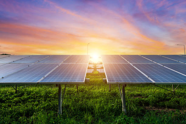 istock Photovoltaic modules solar power plant on dramatic sunset sky background,clean Alternative power energy concept. 1924081834