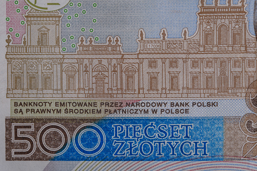 500 Polish zloty paper banknote in PLN macro close-up isolated