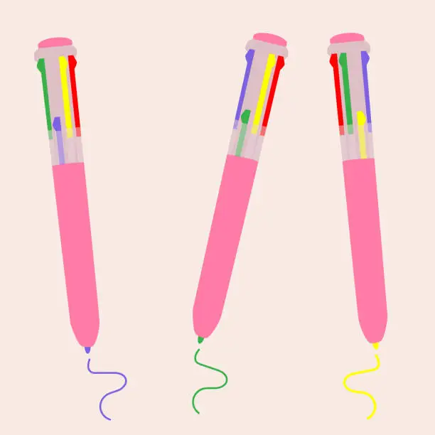 Vector illustration of Rainbow pen 1990's style, multicolor pen