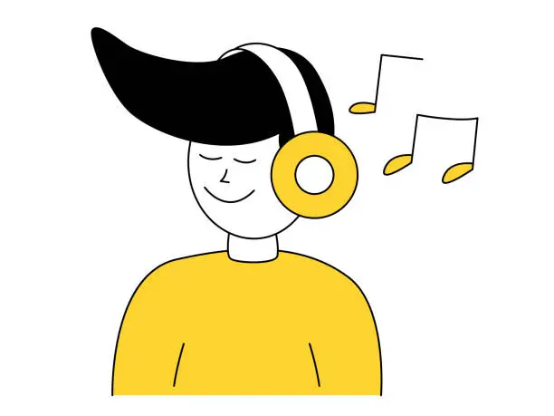 Vector illustration of relax listening to music with headphones vector illustration