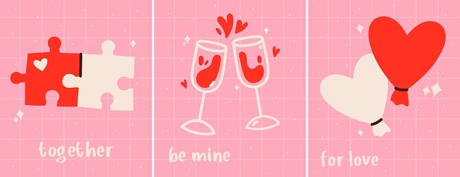 Set of vector cards for Valentine's day, vector illustration