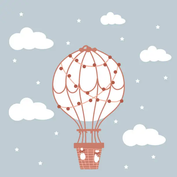 Vector illustration of Greeting card with a hot air balloon for children