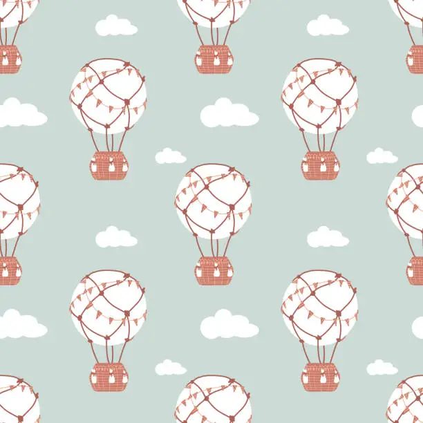 Vector illustration of Seamless pattern with a hot air balloon