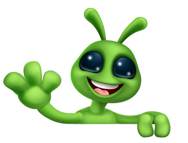 ilustrações, clipart, desenhos animados e ícones de alien cute little green man martian cartoon mascot - frame smiling white background human hand
