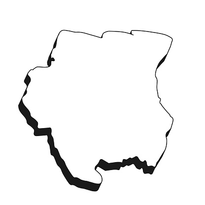 Map of Suriname isolated on a blank background with a black outline and shadow. Vector Illustration (EPS file, well layered and grouped). Easy to edit, manipulate, resize or colorize. Vector and Jpeg file of different sizes.