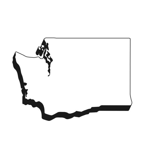 Washington map with black outline and shadow on white background Map of Washington isolated on a blank background with a black outline and shadow. Vector Illustration (EPS file, well layered and grouped). Easy to edit, manipulate, resize or colorize. Vector and Jpeg file of different sizes. washington state line art stock illustrations