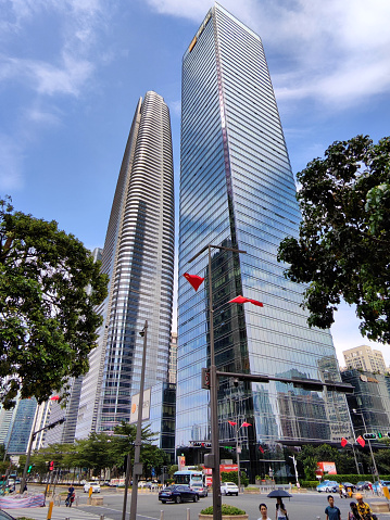 Street at Dabaihui Plaza, a supertall skyscraper located in Shenzhen, Guangdong, China. It is 375.5 metres tall.