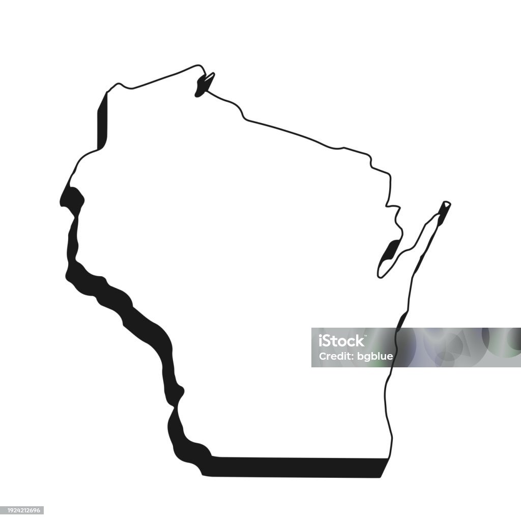 Wisconsin Utline Wisconsin Map With Black Outline And Shadow On White Background Stock ...