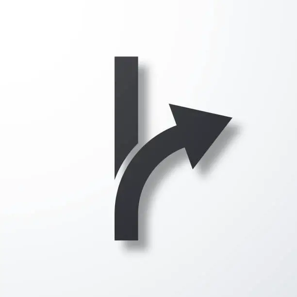 Vector illustration of Arrow changing direction. Icon with shadow on white background