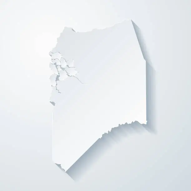 Vector illustration of San Joaquin County, California. Map with paper cut effect on blank background