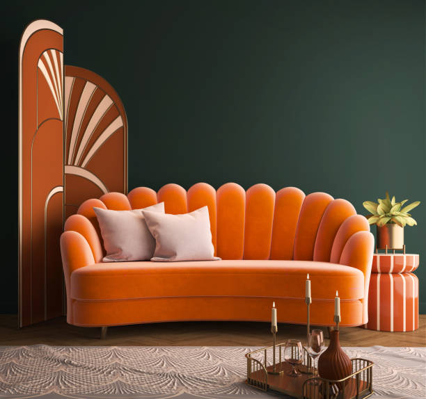 istock Art Deco interior in classic style with orange sofa.3d rendering 1924267622