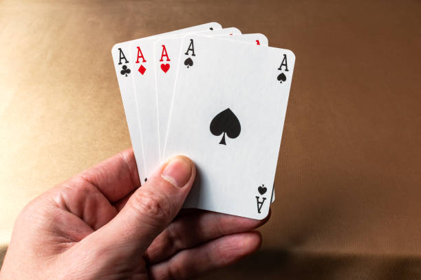 A winning combination of poker cards stock photo