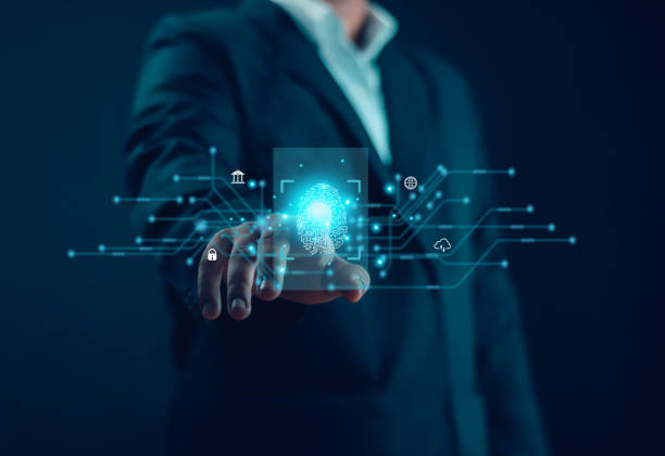 istock Businessman's fingerprint scanning biometric, ID, finger, identity, access, data, digital, scan, touch, lock, protection, control, security, human, privacy, Security Access with Biometric Identificati 1924328159