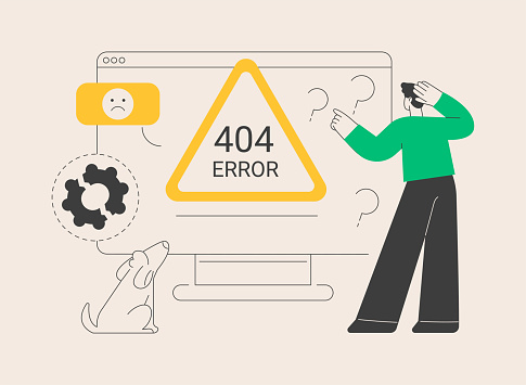 404 error abstract concept vector illustration. Error webpage, 404 template, browser download failure, page not found, server request, unavailable, website communication problem abstract metaphor.