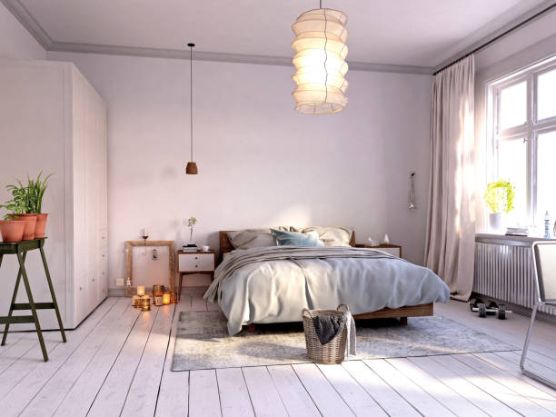 istock 3d render of hotel room, bedroom 1924399449