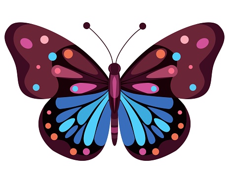 Can be used for collages, prints, magazines, cards, stickers, web design. Cartoon simple butterfly drawing.