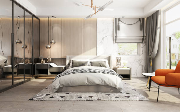 istock 3d render of hotel room, bedroom 1924428832