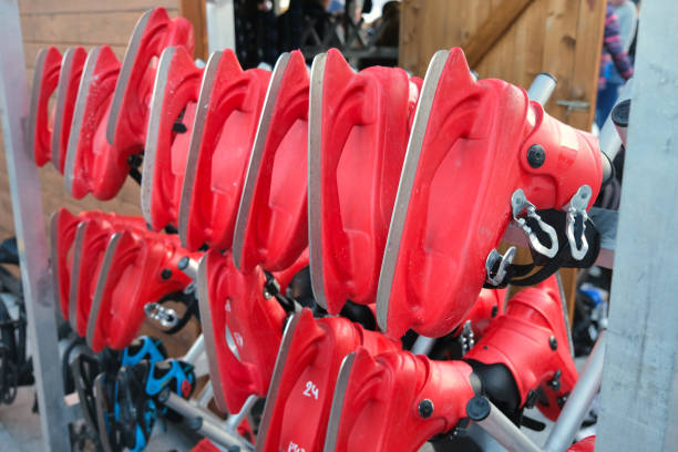 istock Close-up of ice skates stored on a rack. 1924433191