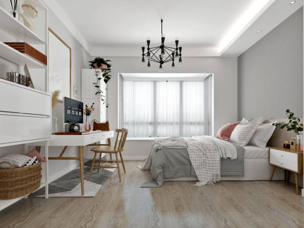 istock 3d render of hotel room, bedroom 1924433743
