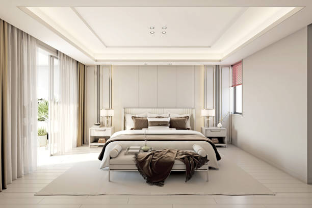 istock 3d render of hotel room, bedroom 1924435872