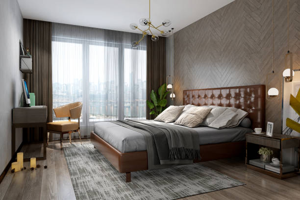 istock 3d render of hotel room, bedroom 1924435873