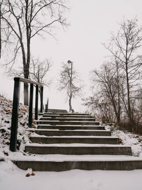 istock Street steps covered with snow 1924439112