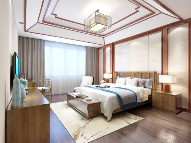 istock 3d render of hotel room, bedroom 1924440752