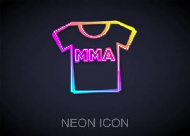 Vector illustration of Glowing neon line T-shirt with fight club MMA icon isolated on black background. Mixed martial arts. Vector