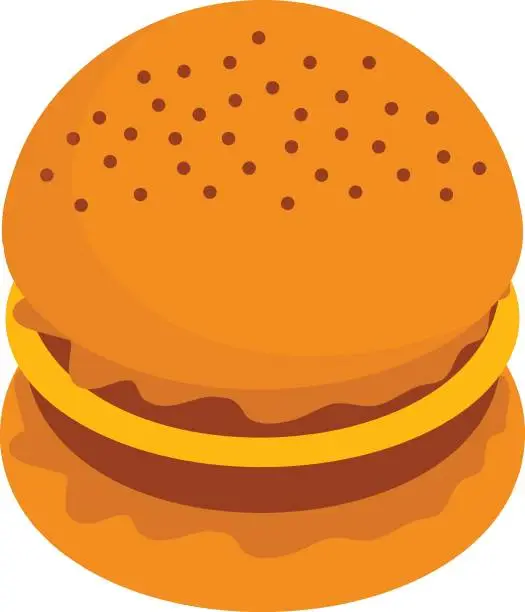 Vector illustration of HotBurg isometric concept, Bacon Cheeseburger vector icon design, Bakery and Baker symbol food preparation and Kitchen Utensils sign, Recipe development stock illustration
