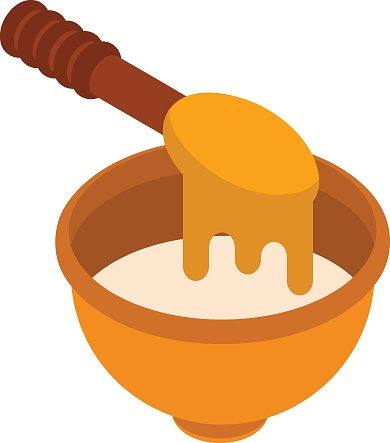 honey drizzler with bowl isometric concept, viscous liquid and container vector icon design, Bakery and Baker symbol food preparation and Kitchen Utensils sign, Recipe development stock illustration