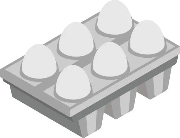 Vector illustration of Whole Egg Tray isometric concept, A filled egg carton of 5 vector icon design, Bakery and Baker symbol food preparation and Kitchen Utensils sign, Recipe development stock illustration