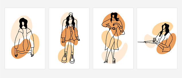Modern, stylish and minimalistic fashion ladies collection. Vector illustration in hand drawn outline doodle simple contour style isolated on white background. For presentation, cover art, wrapping.
