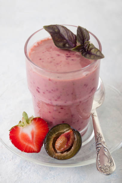 Smoothies of strawberry and nectarines with yogurt stock photo