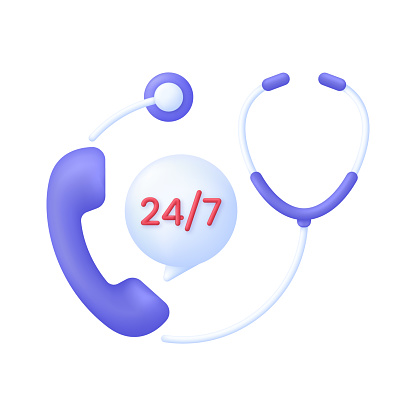 3D Doctor on call icon. 24,7 icon. First aid medicine and emergency call to hospital. Emergency call, medicine, healthcare, medical support. Trendy and modern vector in 3d style