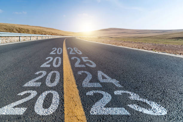 istock Empty asphalt highway with number 2023, 2024, 2025 and 2026 1924479829