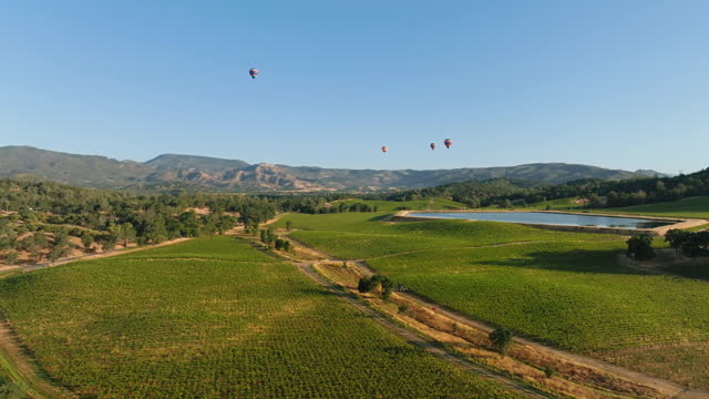 Hot Air Balloons Flying over the countryside and a lake