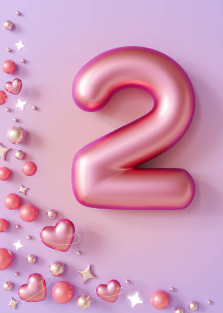 istock Pink number two on light violet gradient background with shiny hearts and stars. Symbol 2. Second girl birthday party, female business anniversary, or event celebrating a second milestone. 3D. 1924490970