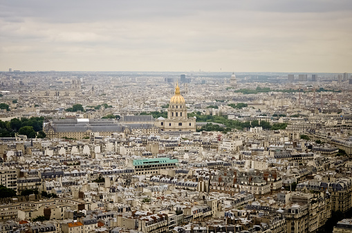 Aerial view of Paris from the Eiffel Tower. France.