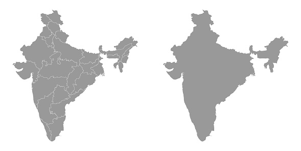 India grey map with administrative divisions. Vector illustration.