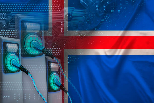 istock Iceland national flag, replenish battery charging station, alternative energy development concept, electric vehicle production, global business, 3d illustration, rendering 1924513417
