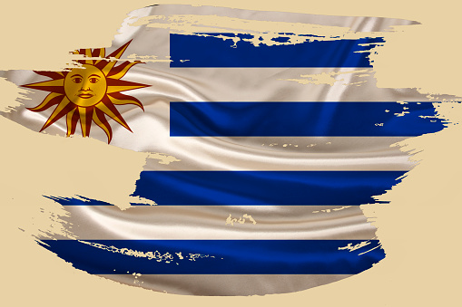 creative national grunge Uruguay flag, brushstroke on background, concept politics, global business, international cooperation, rights and freedoms of citizens