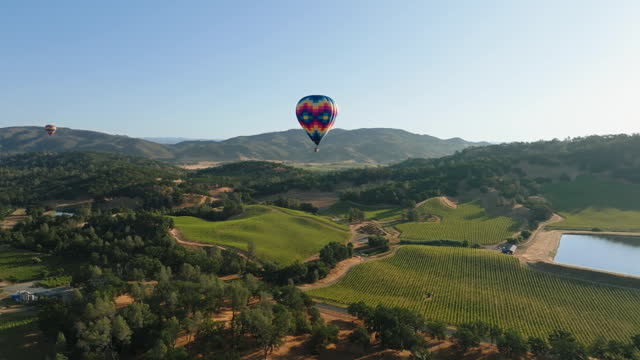 Hot Air Balloons Flying in the American countryside during the day